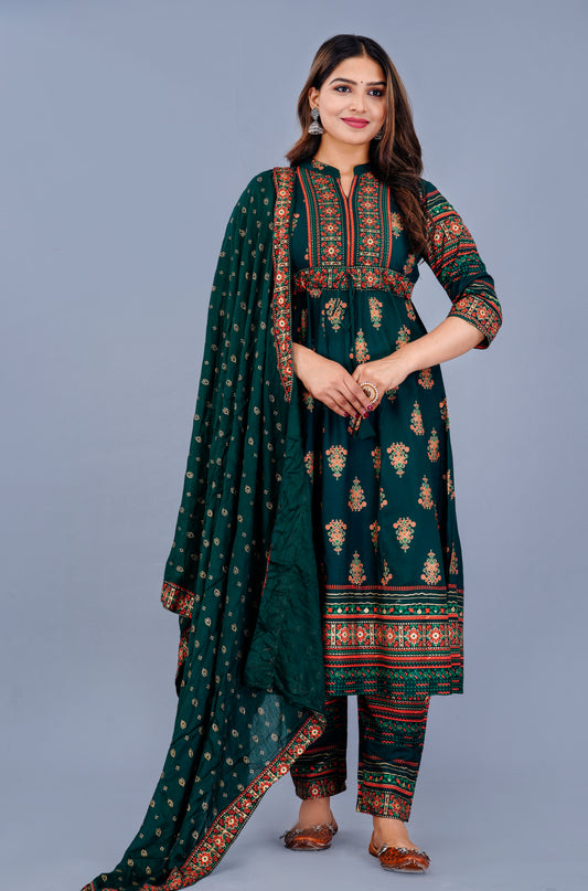 Women Viscose Rayon Kurta Pant Dupatta Set