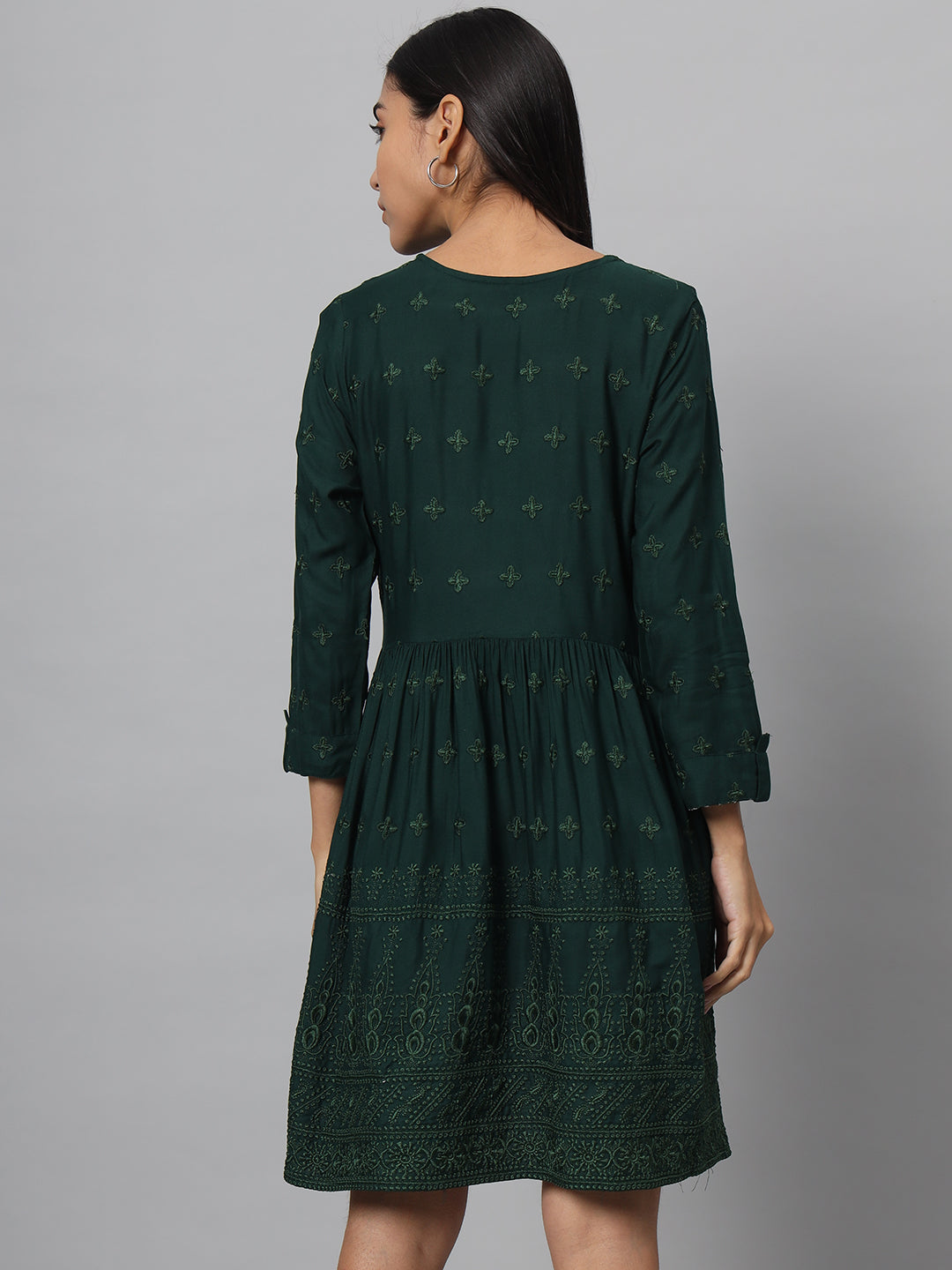 Women Fit and Flare Dark Green, Light Green Dress