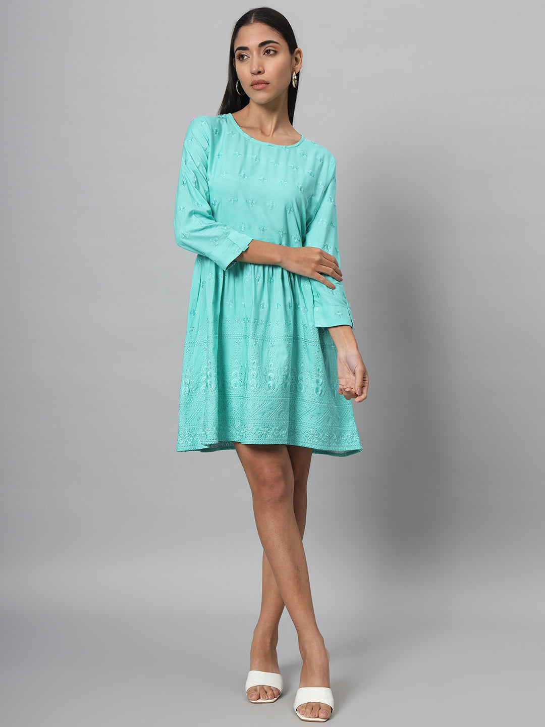 Women A-line Light Blue Dress