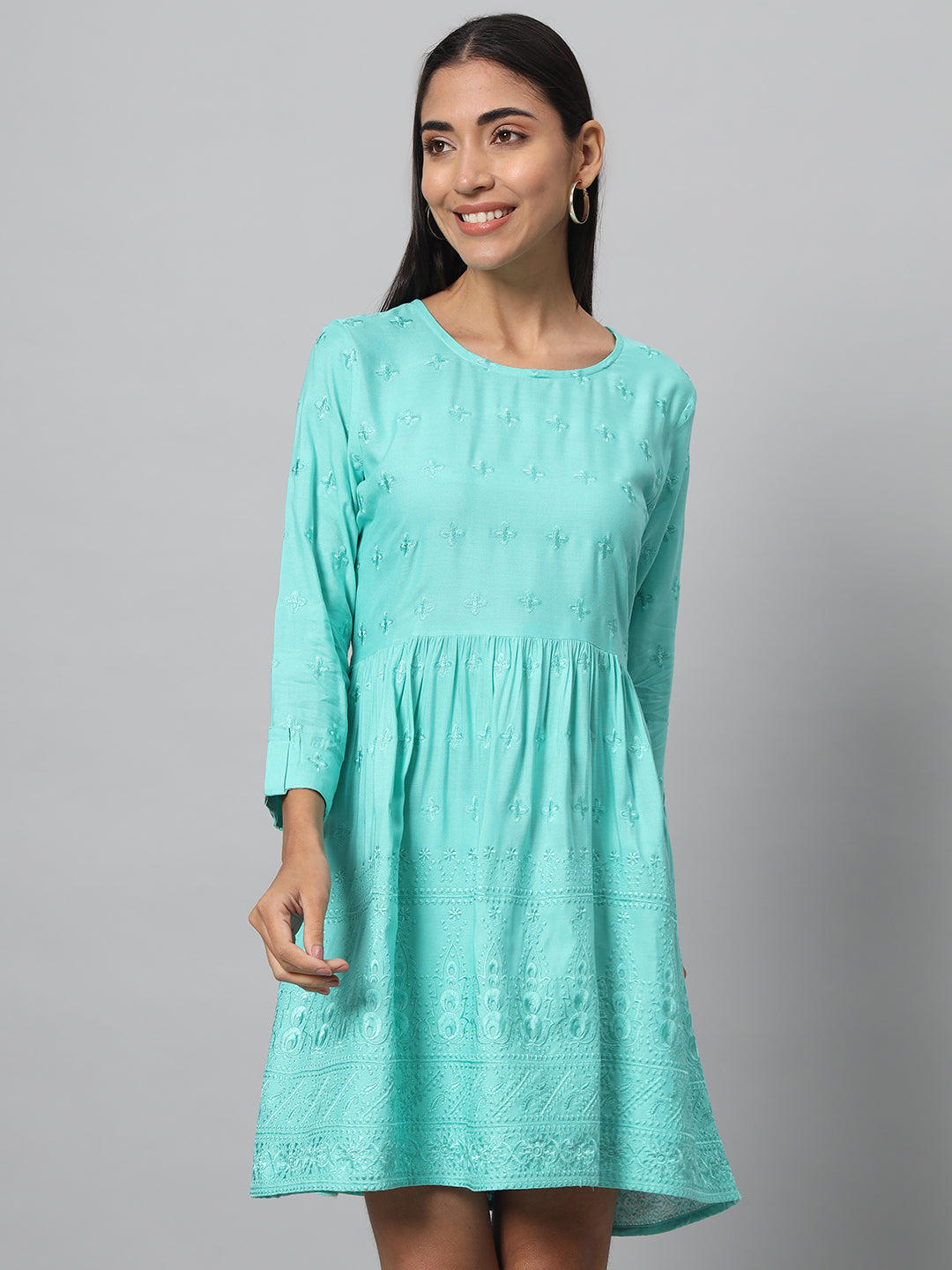 Women A-line Light Blue Dress