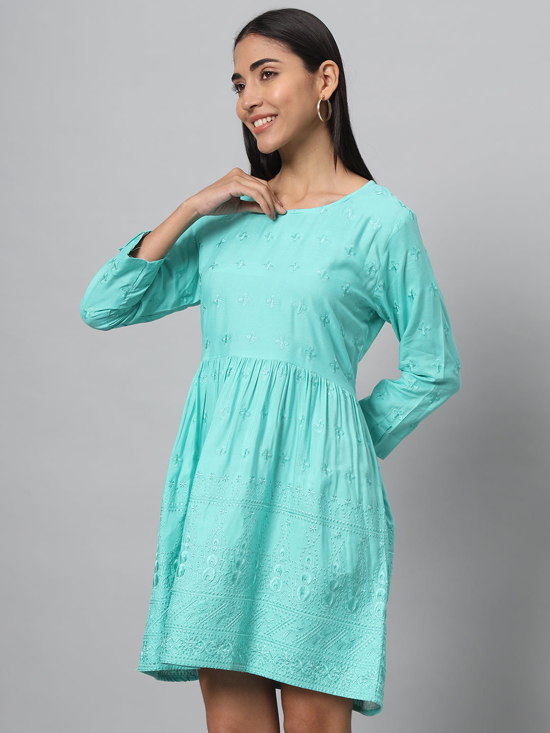 Women A-line Light Blue Dress