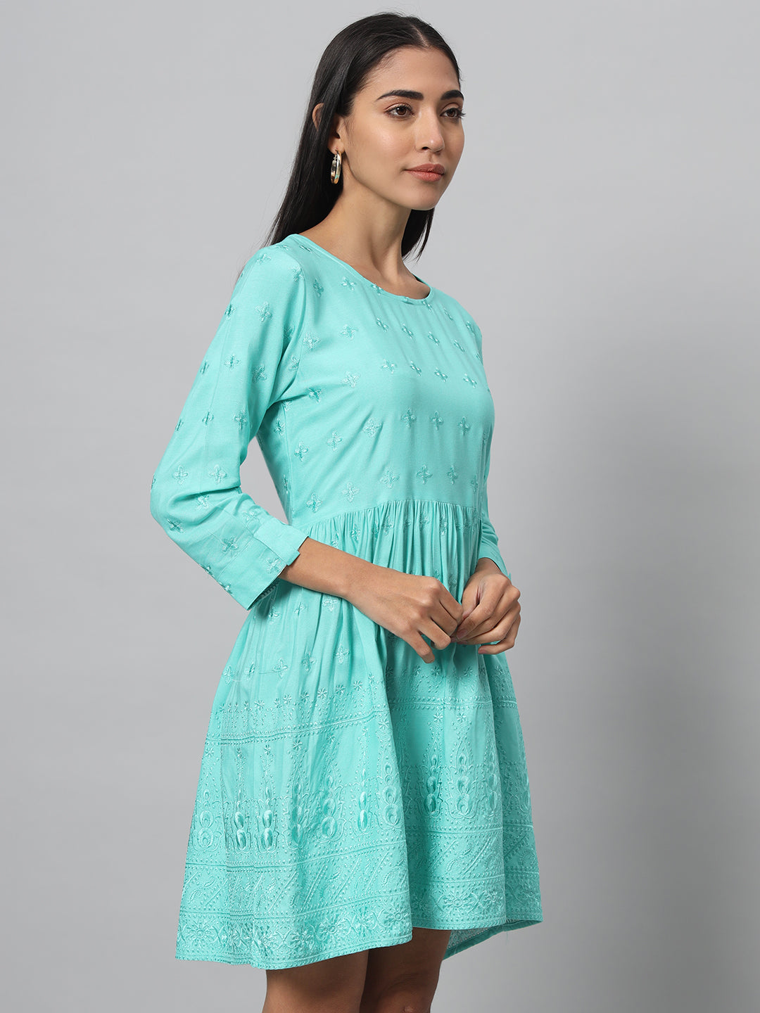 Women A-line Light Blue Dress