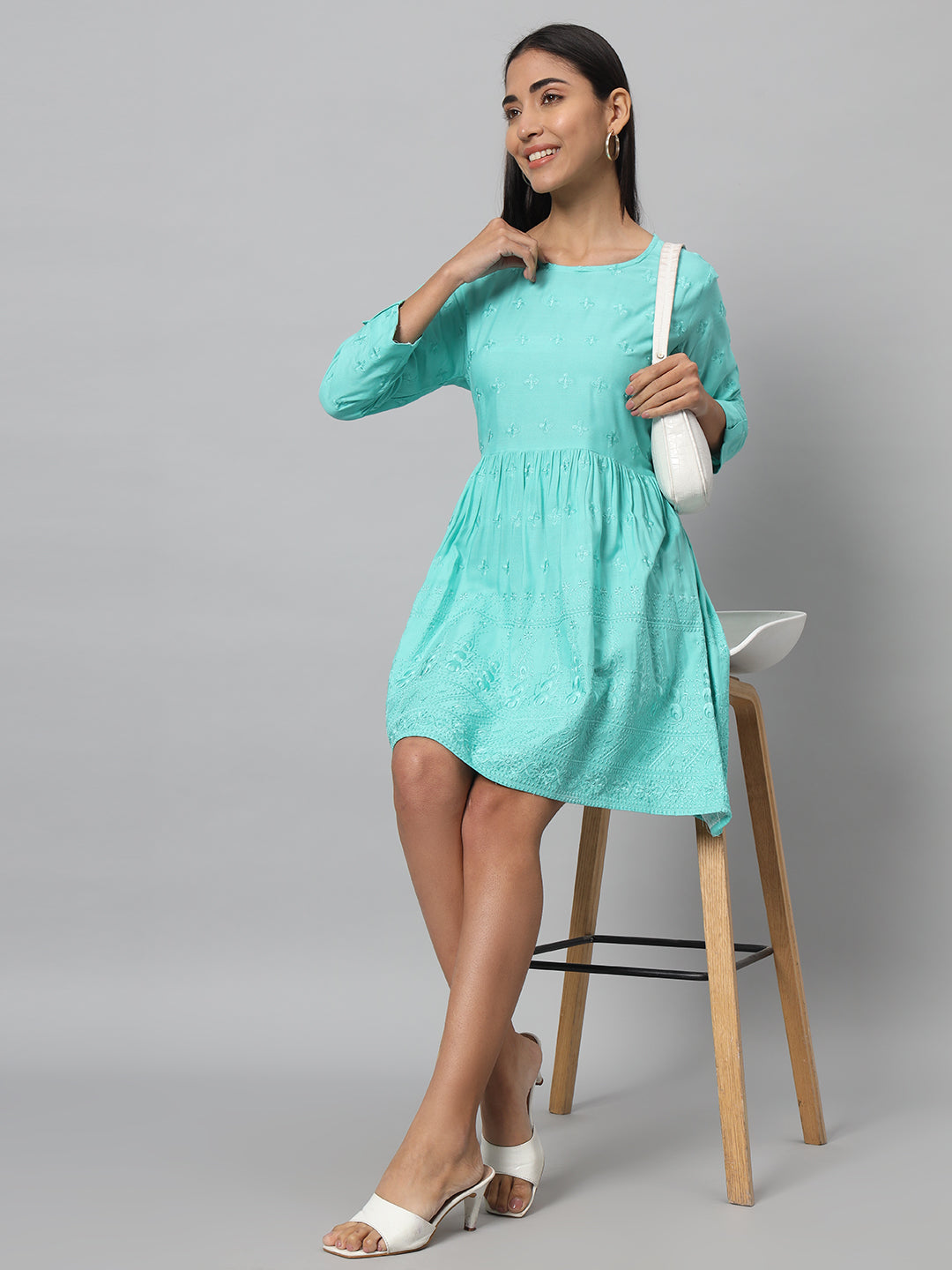 Women A-line Light Blue Dress