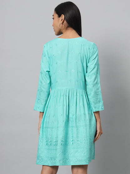 Women A-line Light Blue Dress