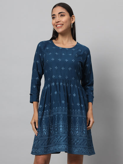 Women A-line Dark Blue Dress