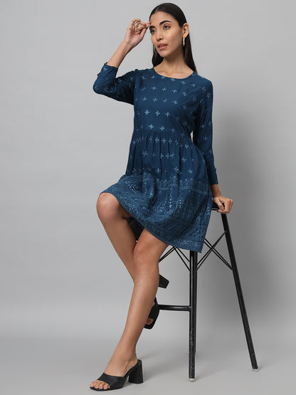 Women A-line Dark Blue Dress