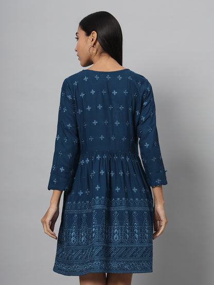 Women A-line Dark Blue Dress