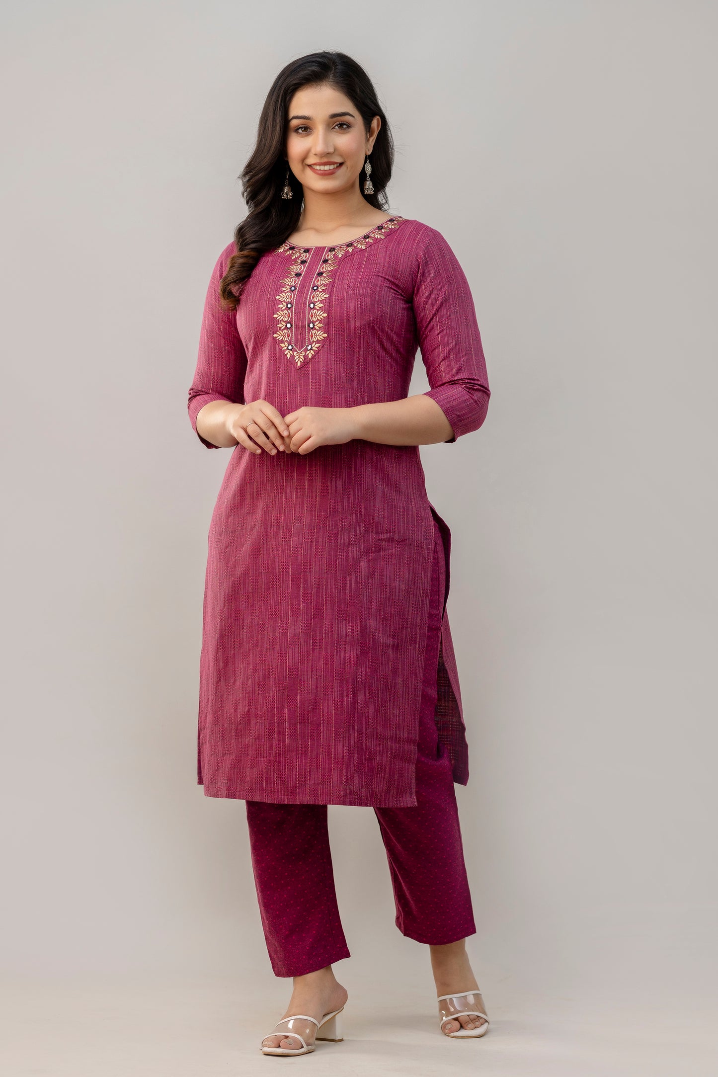 Embellished Straight Kurta Pant Dupatta Set