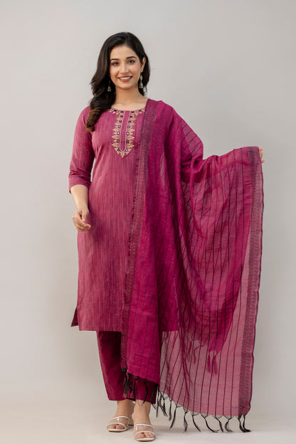 Embellished Straight Kurta Pant Dupatta Set