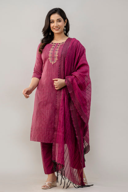 Embellished Straight Kurta Pant Dupatta Set