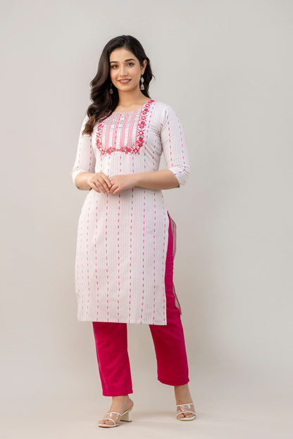 Women Cotton Blend Kurta Pant Dupatta Set