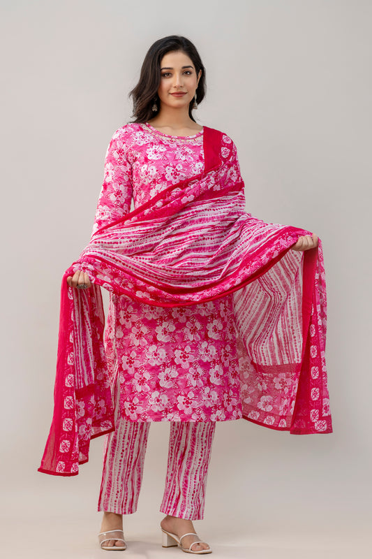 Women Viscose Rayon Kurta Pant Dupatta Set