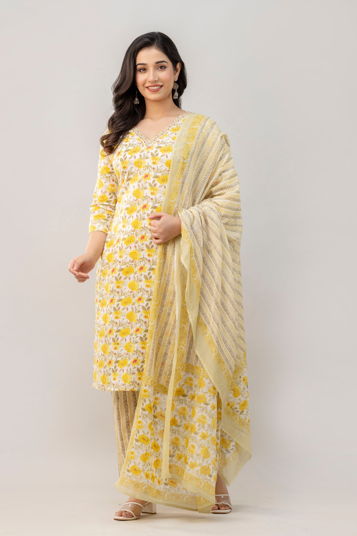 Women Cotton Silk Kurta Pant Dupatta Set