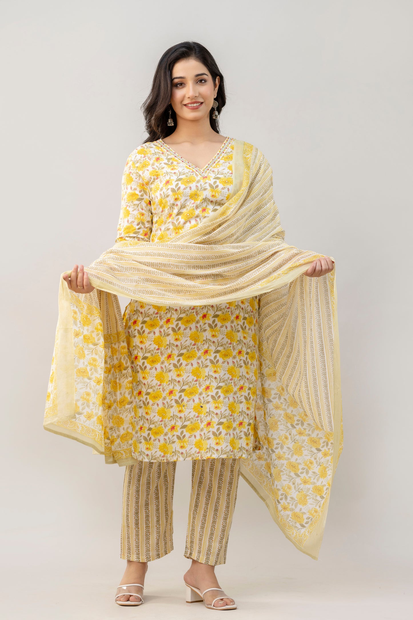 Women Cotton Silk Kurta Pant Dupatta Set