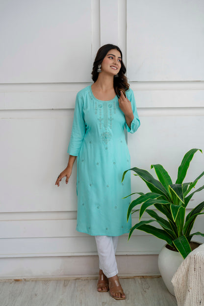 Women Viscose Rayon Kurta Pant Set