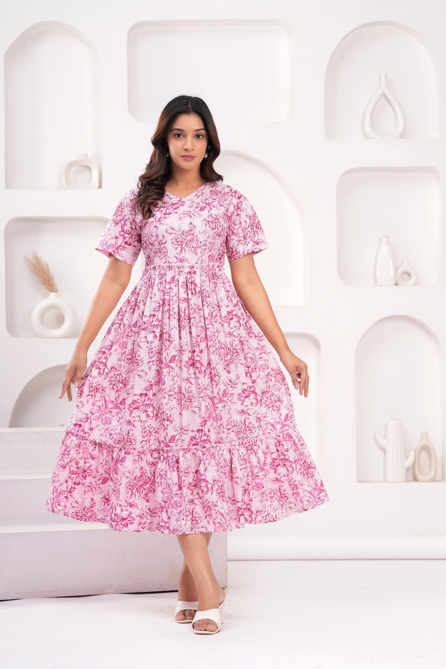 Floral Printed A-Line Cotton Dress