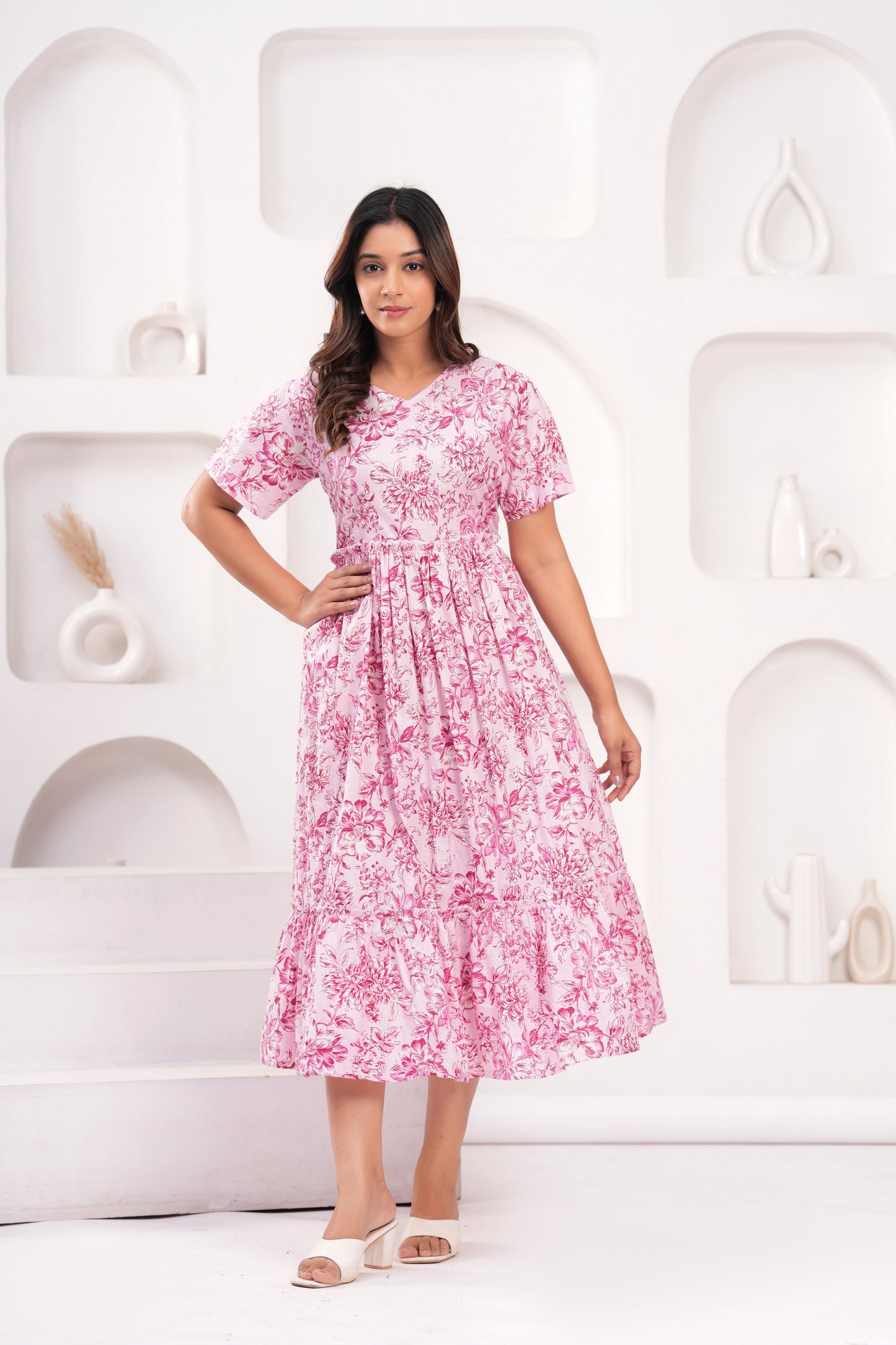 Floral Printed A-Line Cotton Dress