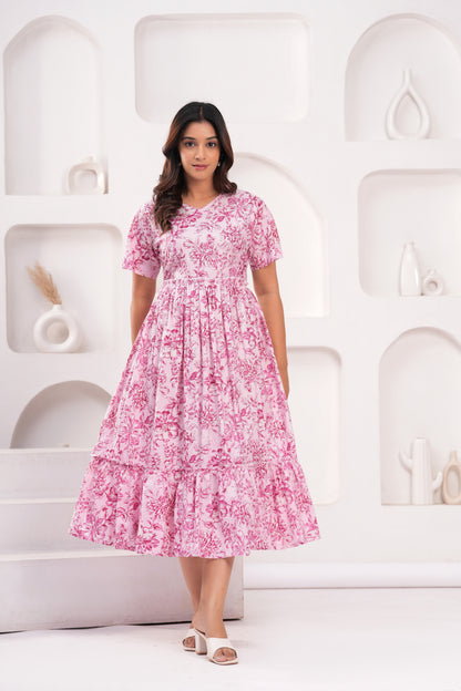 Floral Printed A-Line Cotton Dress