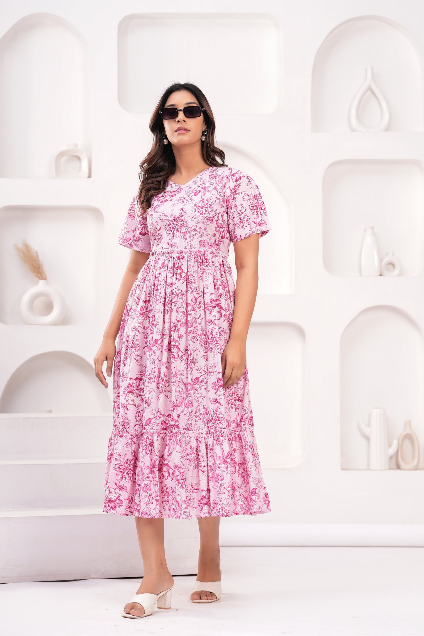 Floral Printed A-Line Cotton Dress