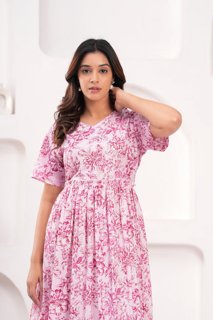 Floral Printed A-Line Cotton Dress