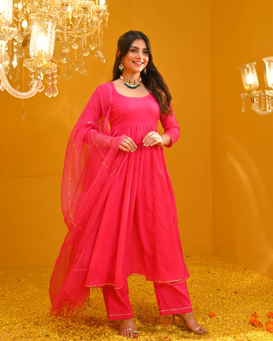 Sequinned Empire Anarkali Kurta Trouser Dupatta Set