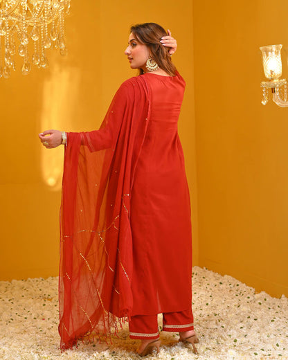 Sequinned Anarkali Kurta Palazzo Dupatta Set